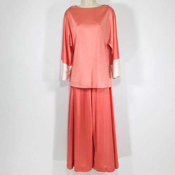 Vintage 80’s Vanity Fair Glisanda Pajama Lounge Set Sz S Kimono Sleeves Wide Leg - Picture 1 of 13